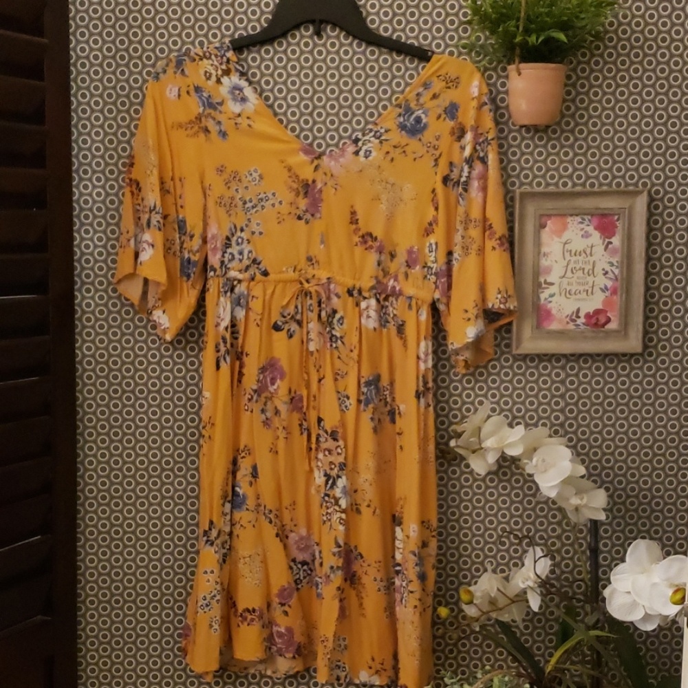 Mustard yellow floral dress